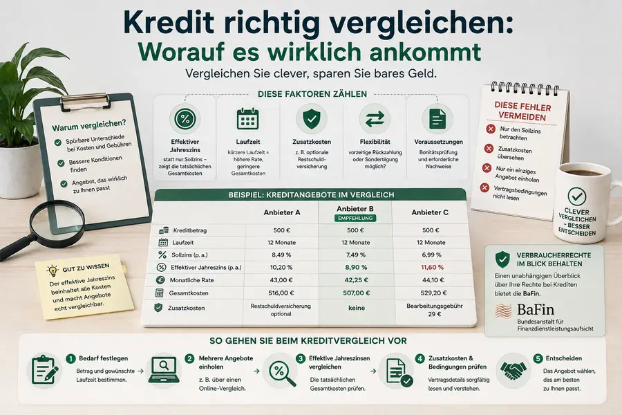 Kredit richtig vergleichen: wichtige Faktoren und Kosten